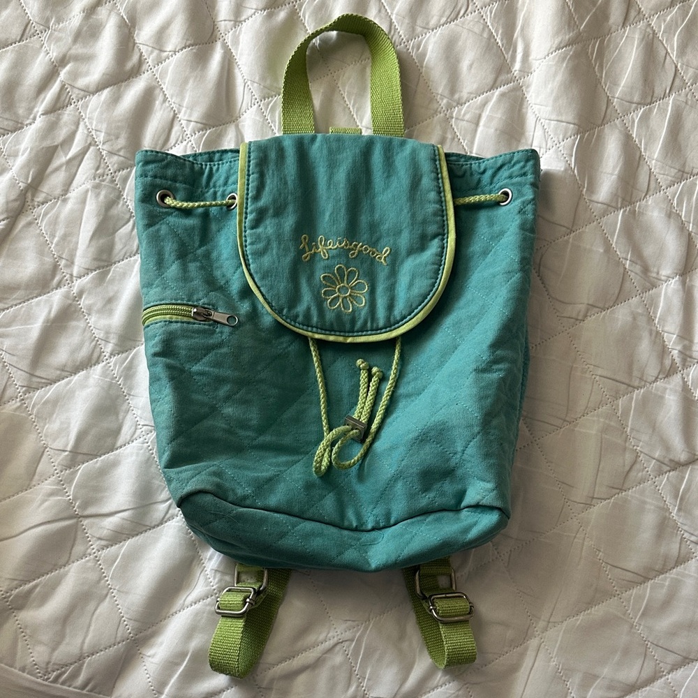 Life Is Good Teal and Green Backpack